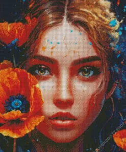 Lady Face And Flower Diamond Painting