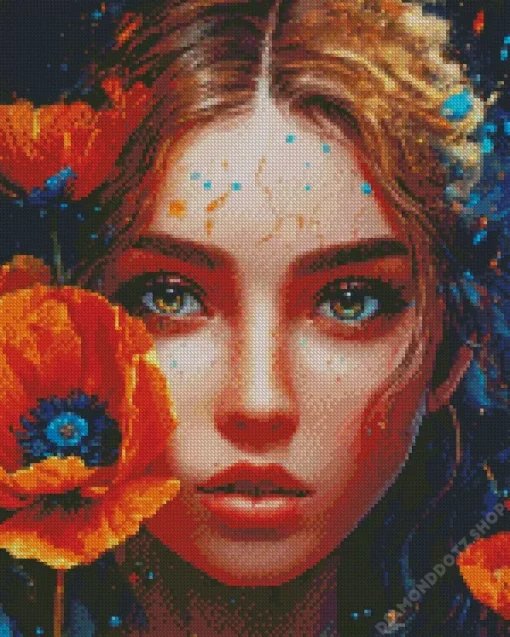 Lady Face And Flower Diamond Painting