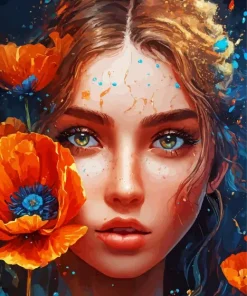 Lady Face And Flower Diamond Painting