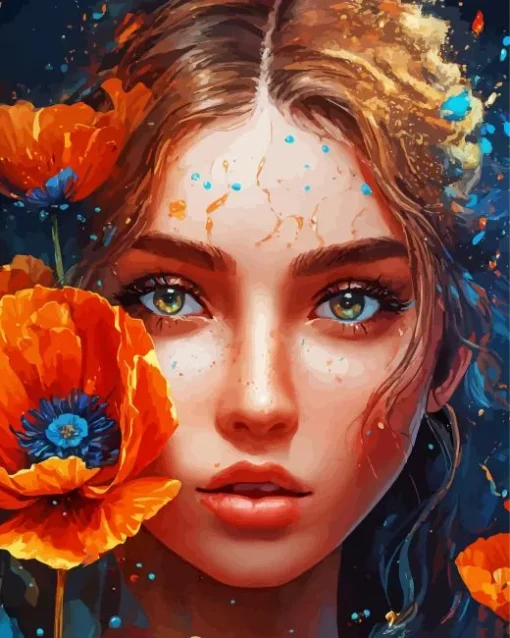 Lady Face And Flower Diamond Painting